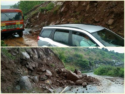 pain in the pokhari ghats collapsed again Appeal to be careful while driving | पोखरी घाटात पुन्हा दरड कोसळली; गाड्या चालवताना काळजी घेण्याचे आवाहन