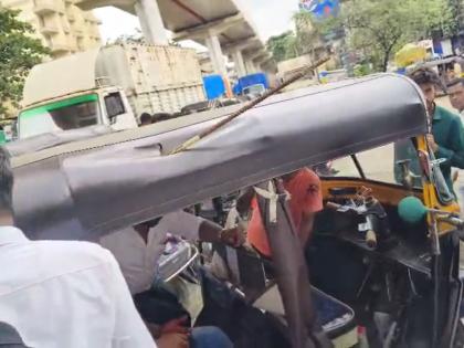 Laziness in Bhiwandi Metro work; A piece of wire falling from the bridge hit a rickshaw passenger in the head | भिवंडी मेट्रो कामात हलगर्जीपणा; पुलावरून पडलेली सळई रिक्षातील प्रवाशाच्या डोक्यात घुसली Laziness in Bhiwandi Metro work; A piece of wire falling from the bridge hit a rickshaw passenger in the head | भिवंडी मेट्रो कामात हलगर्जीपणा; पुलावरून पडलेली सळई रिक्षातील प्रवाशाच्या डोक्यात घुसली