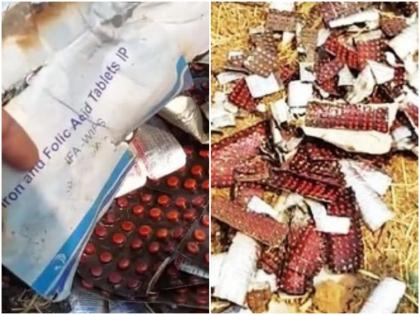 Half burnt pills of blood enhancing drugs medicine in garbage roadside near Bhiwandi | रक्त वाढविणारी औषधे कचऱ्यात, भिवंडीजवळ रस्त्यालगत टाकल्या अर्धवट जळालेल्या गोळ्या 