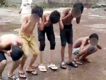 In Bhiwandi, minors who went swimming in the river were punished by the locals for rioting; The video went viral  | भिवंडीत नदीपात्रात पोहण्यास गेलेल्या अल्पवयीन मुलांना स्थानिकांनी केली उठाबशा काढण्याची शिक्षा; व्हिडिओ व्हायरल 