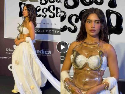 Bhumi Pednekar got trolled for her strange fashion yesterday she was seen in an event | 'हे काय घातलंय, ब्लाऊजवर दोन साप?'; अतरंगी फॅशनमुळे भूमी पेडणेकरची नेटकऱ्यांनी उडवली खिल्ली