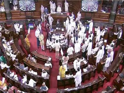 Chaos during Rajya Sabha debate on General Insurance Amendment Bill, Opposition MPs tore up a copy of the bill | राज्यसभेत सर्वसाधारण विमा दुरुस्ती विधेयकावरील चर्चेदरम्यान गोंधळ, विरोधकांनी फाडली विधेयकाची प्रत