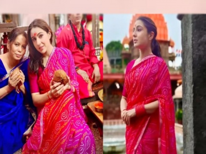  Bollywood actress Sara Ali Khan visited the Mahakaleshwar temple in Indore, Madhya Pradesh and had darshan of Ganesha too  | सारा अली खान महाकालेश्वर मंदिरात नतमस्तक; गणपती मंदिरातही घेतला आशीर्वाद