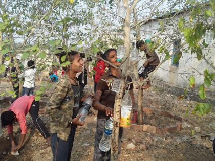 The use of plastic waste bottles in quenching the thirst of birds | पक्ष्यांची भागविली तहान, खटावमध्ये प्लास्टीकच्या टाकाऊ बाटल्यांचा वापर