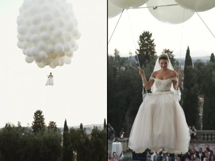 bride entry with balloons from air wins everyone's heart video goes viral on internet | Viral Video: वधुची लग्नमंडपात धडकी भरवणारी एंट्री, वऱ्हाड्यांची झाली हवा टाईट