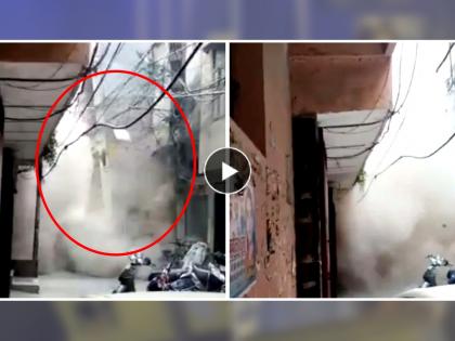 Viral Video of building collapsed in Delhi Shastri Nagar four storey tower like pack of cards trending social media  | building collapse: दिल्लीत चार मजली इमारत पत्त्यांच्या बंगल्यासारखी कोसळली, पाहा Video