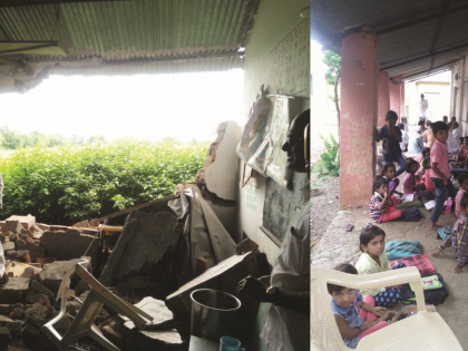 Due to the rain the wall of Gondhkhed Primary School collapsed | पावसामुळे गोंधनखेड प्राथमिक शाळेची भिंत कोसळली