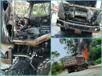 running dumper caught fire in Pune dhayari no casualties pune latest news | पुण्यात चालत्या डंपरला लागली आग; वाहनाचे मोठे नुकसान