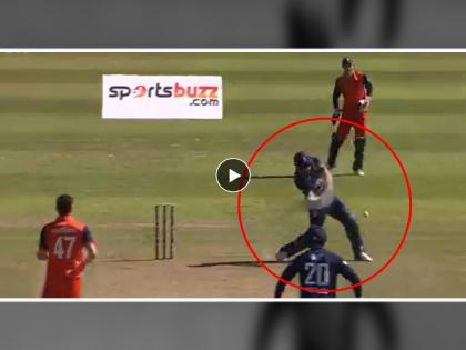 Jos Buttler hits unique six weird shot paul van meekeren see viral video ENG vs NED | Video: अजब गजब षटकार! जोस बटलरने थेट पिचच्या बाहेर जाऊन मारला सिक्सर