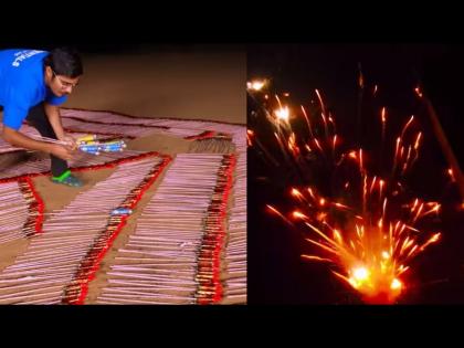 Viral Video : One thousand rockets set fire spread on ground and air diwali crackers amazing video Amit Sharma youtuber | खतरनाक! जमिनीवर एक हजार रॉकेट ठेवून लावली आग, अवाक् करणारा आहे नजारा....