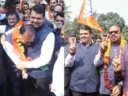 विजयाचा भावूक क्षण, बावनकुळेंचे आनंदाश्रू फडणवीसांच्या खांद्यावर