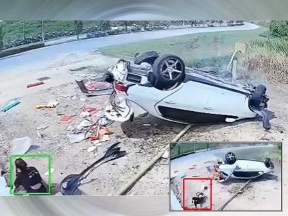 A speeding car horrific accident It overturned several times and was crushed, and the young woman was also thrown away; Watch VIDEO | भरधाव कारचा भीषण अपघातात! अनेक वेळा उलटल्यानं चुराडा, तरुणीही दूर फेकली गेली; बघा VIDEO