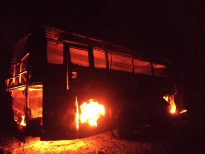 Luxury bus burns in Karul Ghat, 37 passengers in the bus safe | मुंबईमार्गे गोव्याला जाणारी लक्झरी बस जळाली, बसमधील 37 प्रवासी सुरक्षित