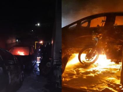 Fire six vehicles in the parking lot; Burn three vehicles in thane | पार्किंगमधील सहा वाहनांना आग; तीन वाहने जळून खाक