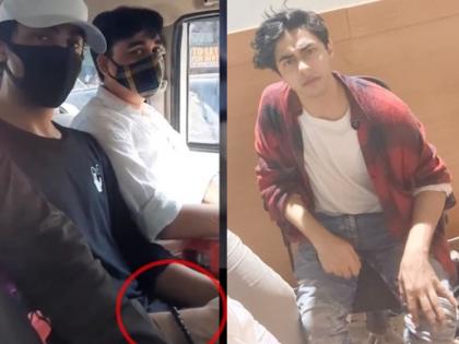 Mumbai Cruise Rave Party Case, Aryan Khan: A black beaded bracelet was seen on Aryan khan's wrist before the bail hearing | Mumbai Cruise Rave Party Case, Aryan Khan: जामीन सुनावणीपूर्वी आर्यनच्या मनगटात दिसलं काळ्या मण्याचं ब्रेसलेट