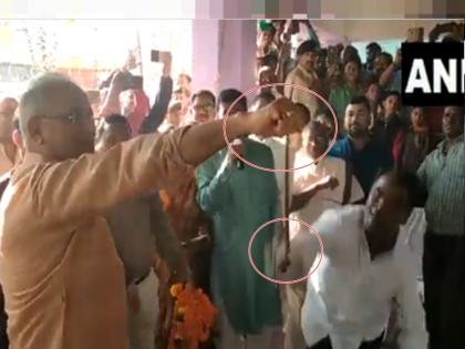 ... therefore endured pain, almost a whipping on the hands of the Chief Minister bhupendra baghel in laxmipujan chhattisgarh | Video: ... म्हणून वेदना सहन केल्या, चक्क मुख्यमंत्र्यांच्या हातावर चाबकाचे फटके