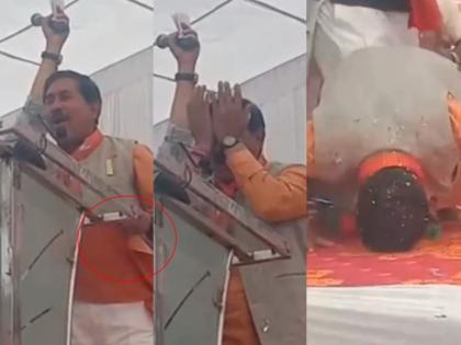 Layers spread, tears in the eyes; The state minister of bjp suresh dhakad almost begged for votes in madhya pradesh pohari constituency | पदर पसरला, डोळ्यात पाणी; भाजपच्या मंत्र्याने चक्क मतांची भीकच मागितली