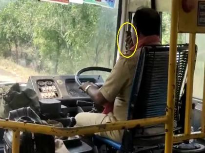 If driver talks on mobile while driving ST... | एसटी चालविताना चालक मोबाइलवर बोलला तर...