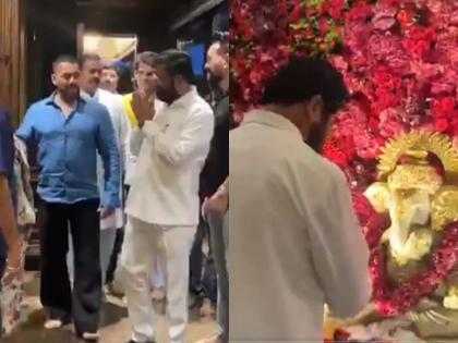 Bhai at Bhaijaan's house; Chief Minister took darshan of Salman khan's Ganpati bappa in mumbai | Video: भाईजानच्या घरी एकनाथ भाई; मुख्यमंत्र्यांनी घेतलं सलमानच्या बाप्पांचं दर्शन