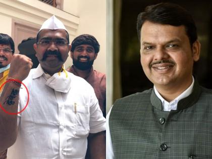 Mathadi leader Narendra Patil is a big fan of Fadnavis, Devendra's name is tattooed on his hand | माथाडींचे नेते नरेंद्र पाटील फडणवीसांचे जबरा फॅन, हातावर गोंदलं देवेंद्रांचं नाव