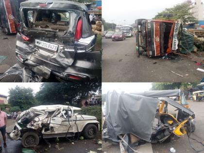 Bizarre accident due to loss of truck driver near Pune, major damage to 4 vehicles | पुण्याजवळ ट्रकचालकाचे नियंत्रण सुटल्याने विचित्र अपघात, 8 गाड्यांचे मोठे नुकसान