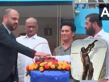 Video : ... and Chief Minister Eknath Shinde held Sharad Pawar's hand; Respectfully given on sachin tendulkar statue of wankhede | Video: ...अन् मुख्यमंत्री शिंदेंनी शरद पवारांचा हात धरला; आदरयुक्त सन्मान दिला