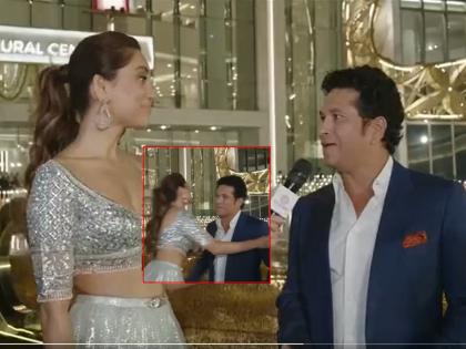 Video: Anchor Anusha dandekar's Unexpected Hug to Sachin Tendulkar at Ambani's Celebration, God of Cricket Embarrassed | Video: अंबानींच्या सोहळ्यात अँकरची सचिनला अनपेक्षित मिठी, क्रिकेटचा देव लाजला