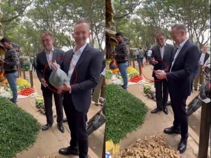 German Minister buys vegetables, online payments, praises UPI | Video: जर्मनीच्या मंत्र्यांनी भारतात खरेदी केली भाजी; ऑनलाइन पेमेंटने खुश, UPI चं कौतुक