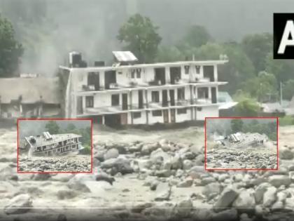 Heavy rains, floods of rivers, almost buildings were washed away; The video went viral of himachal pradesh | Video: पावसाचा हाहाकार, नद्यांना महापूर, चक्क इमारतच गेली वाहून; व्हिडिओ व्हायरल