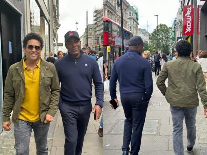 'Mazhya Gawakad Chal Mere Dosta', Sachin's sudden collision with Brain Lara in london, photo share on twitter | 'माझ्या गावाकड चल माझ्या दोस्ता'; सचिनची लारासोबत अचानक टक्कर