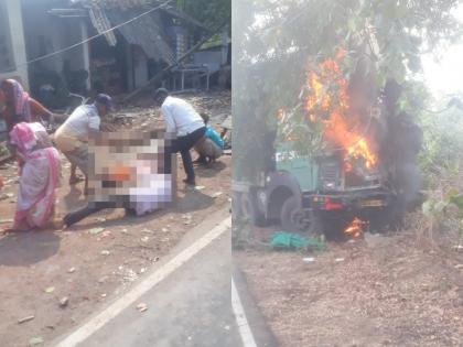 Two children crushed by load truck; The angry mob set the truck on fire | भरधाव ट्रकने दोन बालकांना चिरडले; झाडाला आदळून ट्रकनेही पेट घेतला