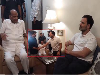 Rahul Gandhi met Sharad Pawar and shook hands with Jitendra Awhad in delhi | Video: जितेंद्र आव्हाडांचं राहुल गांधींना हस्तांदोलन, दिल्लीतील भेटीचा शेअर केला व्हिडिओ