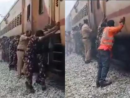 The train started with quite a shock; Funny comments on viral videos of police and army | चक्क धक्का देऊन रेल्वे केली सुरू; व्हायरल व्हिडिओवर मजेशीर कमेंट