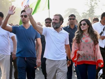 Another actress in bharat jodo yatraa, Riya Sen was seen in style during Rahul Gandhi's yatra | Rahul Gandhi: राहुल गांधींच्या यात्रेत आणखी एक अभिनेत्री, स्टाइलमध्ये दिसली रिया