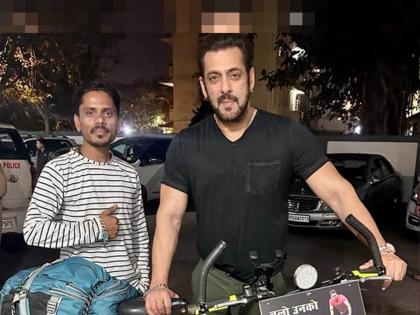 1100 km cycle journey to meet Salman by sameer jabalpur, Dambagstar welcomes this in mumbai bandra | भाईचा बड्डे... सलमानच्या भेटीसाठी ११०० किमी सायकलप्रवास, 'दंबग'स्टारने असं केलं स्वागत