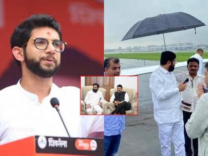 Eknath Shinde-Fadnavis in the same train, from Aditya Thackeray's Worli constituency to Raj Bhavan | शिंदे-फडणवीस एकाच गाडीत, आदित्य ठाकरेंच्या वरळी मतदारसंघातूनच राजभवनावर