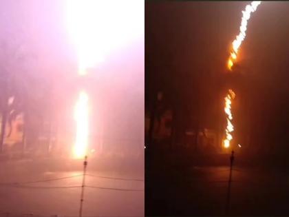 Lightning strikes at 2 places in Meera-Bhyander, video capture of thrilling incident | मीरा-भाईंदरमध्ये २ ठिकाणी वीज पडली, थरारक घटनेचा व्हिडिओ कैद