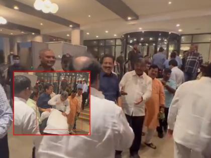 Video: Jadi, Dongarphem MLAs slapped on the back by Chandrakat Patil, MLA shahaji bapu patil | Video: झाडी, डोंगारफेम आमदारांस चंद्रकात पाटलांकडून पाठीवर कौतुकाची थाप