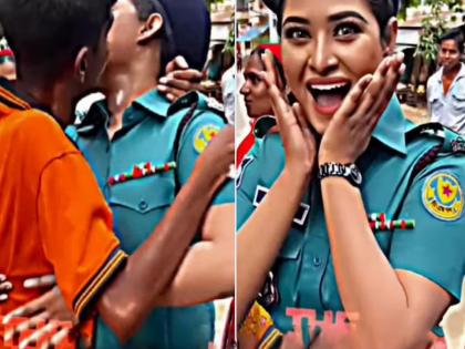 VIDEO : Beautiful lady police hugging the sad boy she suddenly got kiss | VIDEO : सुंदर महिला पोलिसाने निराश तरूणाला दिला धीर, त्याने अचानक केलं किस मग...