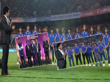 World Champion Under-19 Indian Women's Team felicitated by Sachin Tendulkar at Narendra Modi Stadium Ahmedabad  | U19 Women Team India: सचिन तेंडुलकरकडून विश्वविजेत्या टीम इंडियाचा सन्मान; भारतीय मुलींनी वाढवली तिरंग्याची शान