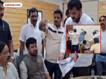 Manikrao Kokate's resignation demanded, Sunil Tatkare was given a statement and cards were thrown, there was a fight between Chhava and Ajitdada's workers | कोकाटेंचा राजीनामा मागितला, तटकरेंना निवेदन देत पत्ते फेकले, छावा आणि अजितदादांच्या कार्यकर्त्यांमध्ये राडा Manikrao Kokate's resignation demanded, Sunil Tatkare was given a statement and cards were thrown, there was a fight between Chhava and Ajitdada's workers | कोकाटेंचा राजीनामा मागितला, तटकरेंना निवेदन देत पत्ते फेकले, छावा आणि अजितदादांच्या कार्यकर्त्यांमध्ये राडा