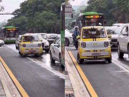 पहा हा चमत्कार, खेकड्याची चाल!  ट्रॅफिकमध्ये अडकल्यावर EV कारने ९० अंशांत चाकं फिरवली अन् थेट बाजूला सरकली