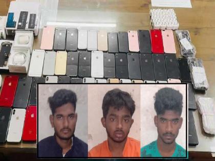 Three thieves from Nipani arrested in Kolhapur, 70 mobile handsets including iPhone seized | कोल्हापूर: शॉपी फोडून आयफोनसह सुमारे १२ लाखाचे मोबाईल लंपास, तिघा चोरट्यांस अटक