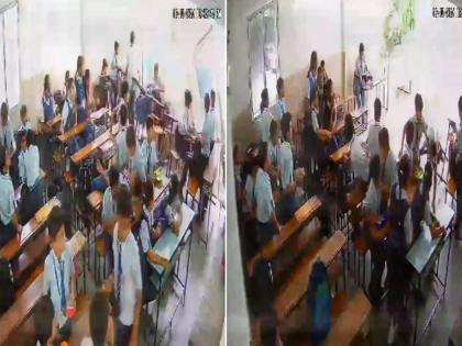 Students Injured After Sudden Classroom Wall Collapse in Vadodara, watch  | शाळेची भिंत कोसळली, पहिल्या मजल्यावरून विद्यार्थी खाली पडले; भयावह घटना CCTV कॅमेऱ्यात कैद! 