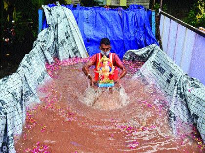 60% immersion in artificial ponds; Corona disruption | कृत्रिम तलावात ६०% विसर्जन; कोरोनाचे विघ्न दूर करण्याचे साकडे