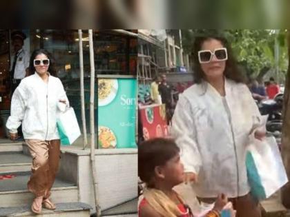 After paying the poor girl, the boy also ran towards Kajol's car but kajol not giving money Watch the VIDEO | गरीब मुलीला पैसे दिल्यानंतर, मुलगाही काजोलच्या गाडीकडे धावला अन्…; पाहा VIDEO