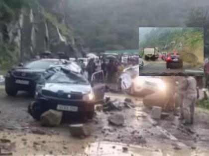 VIDEO nagaland landslide Three cars crushed under rocks that fell from the mountain Two died on the spot, three seriously | VIDEO : डोंगरावरून कोसळलेल्या शिळांखाली तीन कारचा चुराडा; दोघांचा जागीच मृत्यू, तीन गंभीर