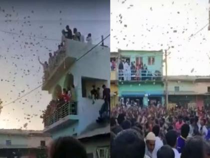 Wedding procession of nephew, former sarpanch uncle Bebhan; Raining 100-500 notes from the roof of the house and... | Video: पुतण्याच्या लग्नाची मिरवणूक, माजी सरपंच काका बेभान; घराच्या छतावरून केली 100-500 च्या नोटांची बरसात अन्...