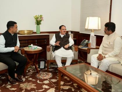 cm pramod sawant meets jp nadda to invitation for foundation laying of bjp bhavan on kadamba plateau | मुख्यमंत्र्यांनी घेतली नड्डा यांची भेट; कदंब पठारावरील भाजप भवनच्या पायाभरणीसाठी निमंत्रण