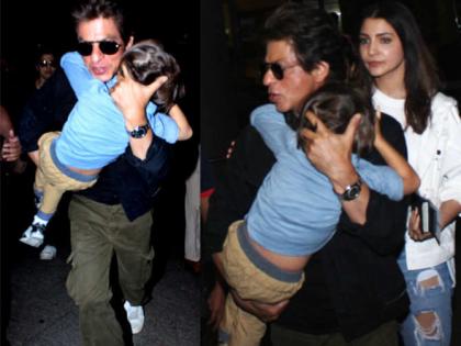 Pappa Shah Rukh Khan took a dhokali with Abhir, who is in deep sleep | गाढ झोपेत असलेल्या अबरामला घेऊन पप्पा शाहरूख खानने ठोकली धूम!